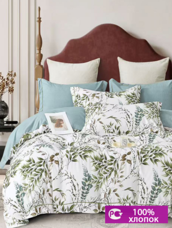 Постельное белье «Любава» зелёные листочки сатин